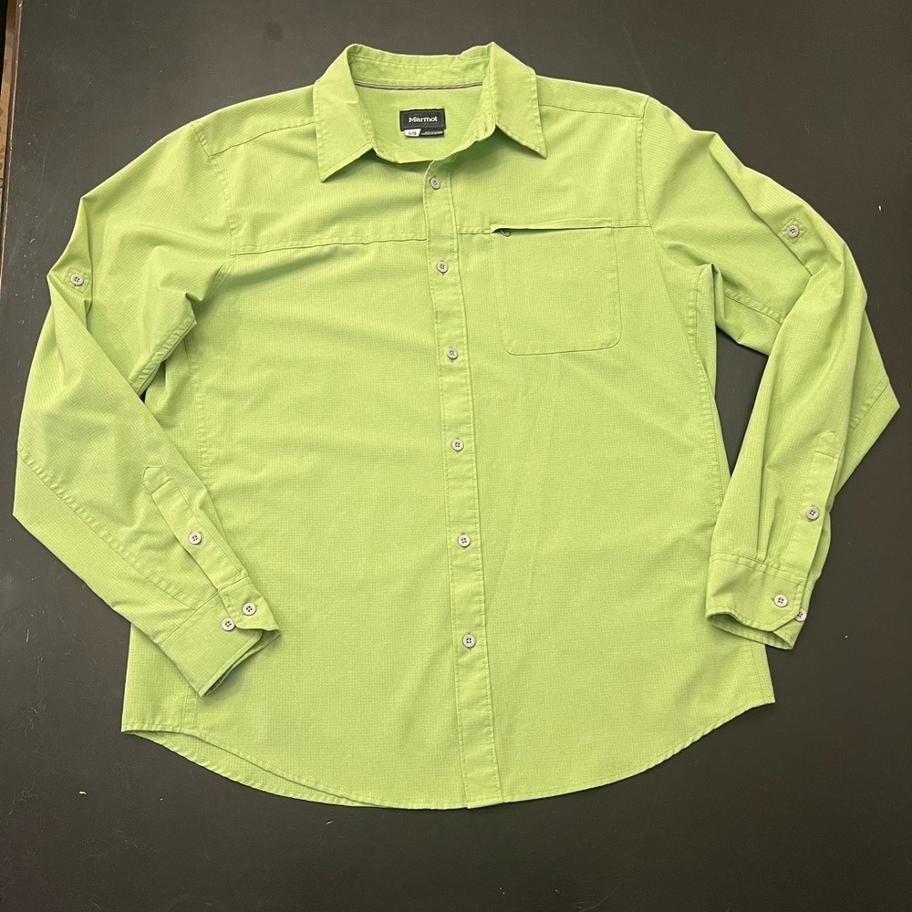 Marmot Light Green Goat Peak Roll Tab Sleeve Shirt Sz L Sun Protected Air Flow